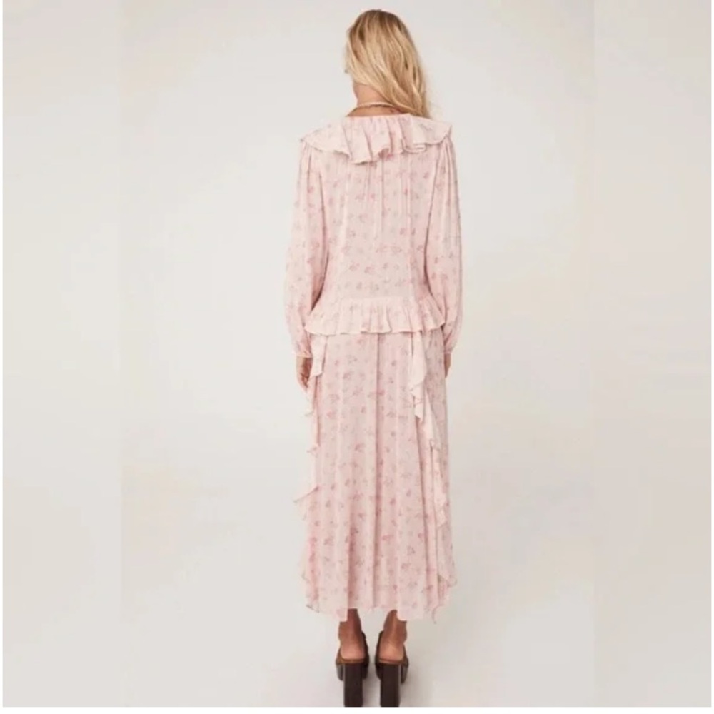 SPELL Fleur Ruffle Gown Pink Champagne Floral Ruffle Maxi Dress - Size Medium - Picture 4 of 13